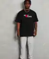 Erkek Kısa Kol Yazlık Tişört Bisiklet Yaka Baskılı Oversize T-Shirt - Siyah