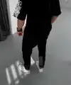 Erkek Kısa Kol Yazlık Tişört Bisiklet Yaka Baskılı Oversize T-Shirt - Siyah