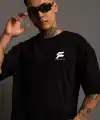 Erkek Kısa Kol Yazlık Tişört Bisiklet Yaka Baskılı Oversize T-Shirt - Siyah