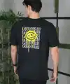 Erkek Kısa Kol Yazlık Tişört Bisiklet Yaka Baskılı Oversize T-Shirt - Siyah