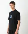 Erkek Kısa Kol Yazlık Tişört Bisiklet Yaka Baskılı Oversize T-Shirt - Siyah