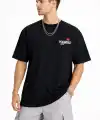Erkek Kısa Kol Yazlık Tişört Bisiklet Yaka Baskılı Oversize T-Shirt - Siyah