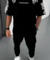 Erkek Kısa Kol Yazlık Tişört Bisiklet Yaka Baskılı Oversize T-Shirt - Siyah