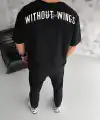 Erkek Kısa Kol Yazlık Tişört Bisiklet Yaka Baskılı Oversize T-Shirt - Siyah