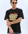 Erkek Kısa Kol Yazlık Tişört Bisiklet Yaka Baskılı Oversize T-Shirt - Siyah