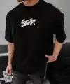 Erkek Kısa Kol Yazlık Tişört Bisiklet Yaka Baskılı Oversize T-Shirt - Siyah