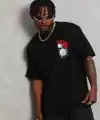 Erkek Kısa Kol Yazlık Tişört Bisiklet Yaka Baskılı Oversize T-Shirt - Siyah