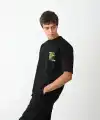 Erkek Kısa Kol Yazlık Tişört Bisiklet Yaka Baskılı Oversize T-Shirt - Siyah