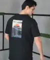 Erkek Kısa Kol Yazlık Tişört Bisiklet Yaka Baskılı Oversize T-Shirt - Siyah