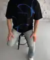 Erkek Kısa Kol Yazlık Tişört Bisiklet Yaka Baskılı Oversize T-Shirt - Siyah
