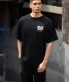 Erkek Kısa Kol Yazlık Tişört Bisiklet Yaka Baskılı Oversize T-Shirt - Siyah