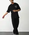 Erkek Kısa Kol Yazlık Tişört Bisiklet Yaka Baskılı Oversize T-Shirt - Siyah
