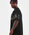 Erkek Kısa Kol Yazlık Tişört Bisiklet Yaka Baskılı Oversize T-Shirt - Siyah
