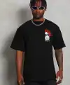 Erkek Kısa Kol Yazlık Tişört Bisiklet Yaka Baskılı Oversize T-Shirt - Siyah