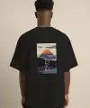 Erkek Kısa Kol Yazlık Tişört Bisiklet Yaka Baskılı Oversize T-Shirt - Siyah
