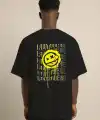 Erkek Kısa Kol Yazlık Tişört Bisiklet Yaka Baskılı Oversize T-Shirt - Siyah