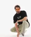 Erkek Kısa Kol Yazlık Tişört Bisiklet Yaka Baskılı Oversize T-Shirt - Siyah
