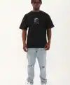 Erkek Kısa Kol Yazlık Tişört Bisiklet Yaka Baskılı Oversize T-Shirt - Siyah