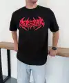 Erkek Kısa Kol Yazlık Tişört Bisiklet Yaka Baskılı Oversize T-Shirt - Siyah