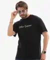 Erkek Kısa Kol Yazlık Tişört Bisiklet Yaka Baskılı Oversize T-Shirt - Siyah