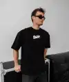Erkek Kısa Kol Yazlık Tişört Bisiklet Yaka Baskılı Oversize T-Shirt - Siyah