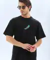 Erkek Kısa Kol Yazlık Tişört Bisiklet Yaka Baskılı Oversize T-Shirt - Siyah