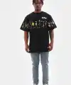 Erkek Kısa Kol Yazlık Tişört Bisiklet Yaka Baskılı Oversize T-Shirt - Siyah