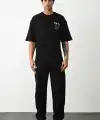 Erkek Kısa Kol Yazlık Tişört Bisiklet Yaka Baskılı Oversize T-Shirt - Siyah
