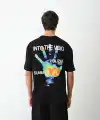Erkek Kısa Kol Yazlık Tişört Bisiklet Yaka Baskılı Oversize T-Shirt - Siyah