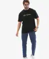 Erkek Kısa Kol Yazlık Tişört Bisiklet Yaka Baskılı Oversize T-Shirt - Siyah
