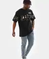 Erkek Kısa Kol Yazlık Tişört Bisiklet Yaka Baskılı Oversize T-Shirt - Siyah