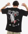 Erkek Kısa Kol Yazlık Tişört Bisiklet Yaka Baskılı Oversize T-Shirt - Siyah