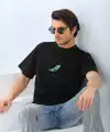 Erkek Kısa Kol Yazlık Tişört Bisiklet Yaka Baskılı Oversize T-Shirt - Siyah
