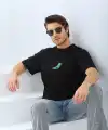 Erkek Kısa Kol Yazlık Tişört Bisiklet Yaka Baskılı Oversize T-Shirt - Siyah