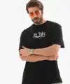 Erkek Kısa Kol Yazlık Tişört Bisiklet Yaka Baskılı Oversize T-Shirt - Siyah