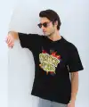 Erkek Kısa Kol Yazlık Tişört Bisiklet Yaka Baskılı Oversize T-Shirt - Siyah
