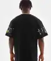 Erkek Kısa Kol Yazlık Tişört Bisiklet Yaka Baskılı Oversize T-Shirt - Siyah