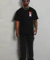 Erkek Kısa Kol Yazlık Tişört Bisiklet Yaka Baskılı Oversize T-Shirt - Siyah