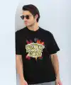 Erkek Kısa Kol Yazlık Tişört Bisiklet Yaka Baskılı Oversize T-Shirt - Siyah