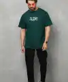 Erkek Kısa Kol Yazlık Tişört Bisiklet Yaka Baskılı Oversize T-Shirt - Yeşil