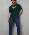 Erkek Kısa Kol Yazlık Tişört Bisiklet Yaka Baskılı Oversize T-Shirt - Yeşil