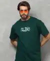 Erkek Kısa Kol Yazlık Tişört Bisiklet Yaka Baskılı Oversize T-Shirt - Yeşil