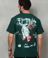 Erkek Kısa Kol Yazlık Tişört Bisiklet Yaka Baskılı Oversize T-Shirt - Yeşil