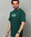 Erkek Kısa Kol Yazlık Tişört Bisiklet Yaka Baskılı Oversize T-Shirt - Yeşil