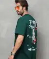 Erkek Kısa Kol Yazlık Tişört Bisiklet Yaka Baskılı Oversize T-Shirt - Yeşil