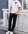 Erkek Kısa Kol Yazlık Tişört Bisiklet Yaka GÜL Baskılı T-Shirt - Beyaz