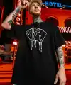Erkek Kısa Kol Yazlık Tişört Bisiklet Yaka KART Baskılı T-Shirt - Siyah