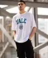 Erkek Kısa Kol Yazlık Tişört Bisiklet Yaka YALE Baskılı  T-Shirt - Beyaz