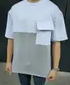 Erkek Kısa Kol Yazlık Tişört Torba Cepli Parçalı T-Shirt - Gri