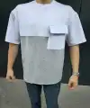Erkek Kısa Kol Yazlık Tişört Torba Cepli Parçalı T-Shirt - Gri
